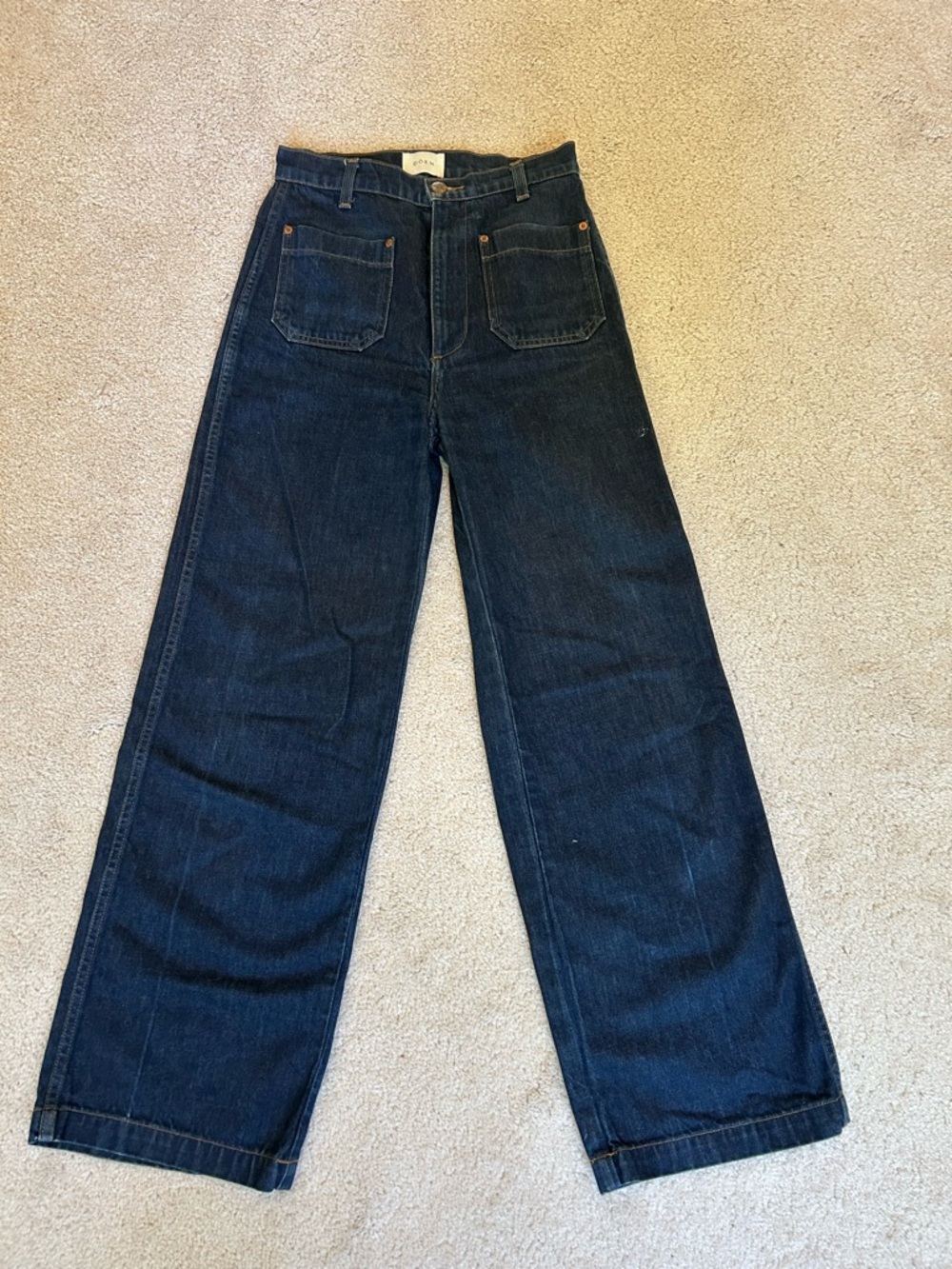 DÔEN High Rise Wide Leg Jeans Dark Wash Patch Pocket Denim Size 25